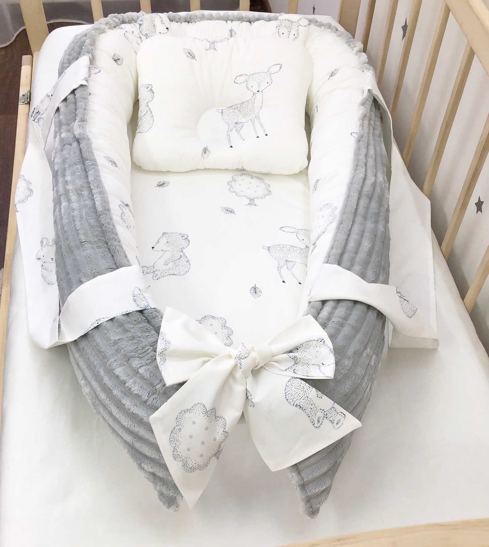 Baby Lounger Pillow as a Gift Baby Nest Bed. Gray Baby Nest Etsy