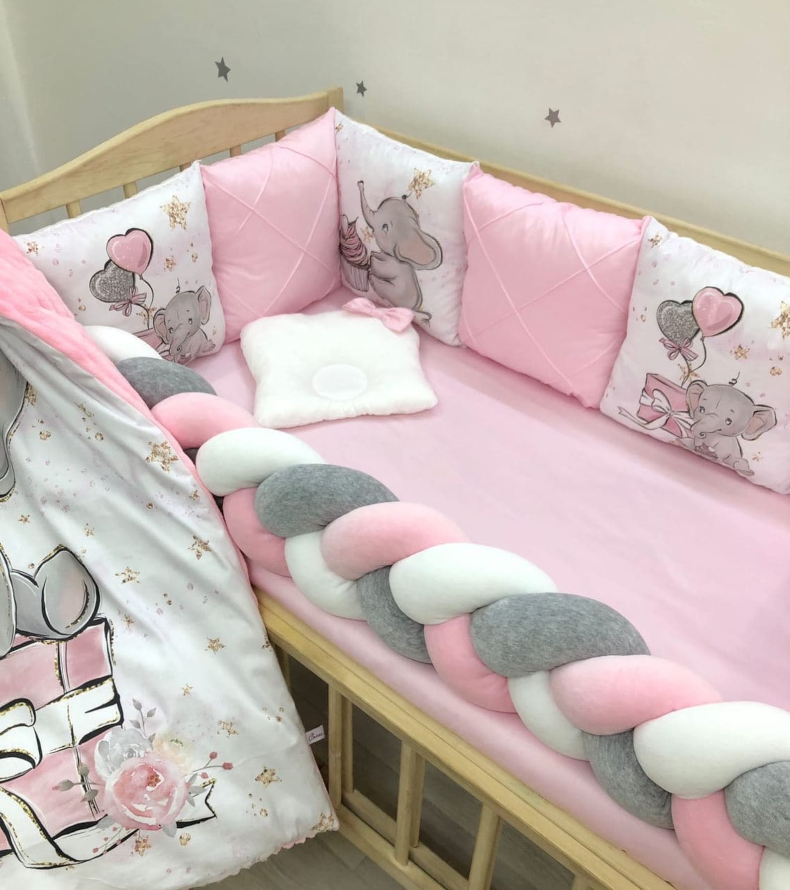 Pink elephant baby bedding for a newborn girl. Elephant crib Etsy