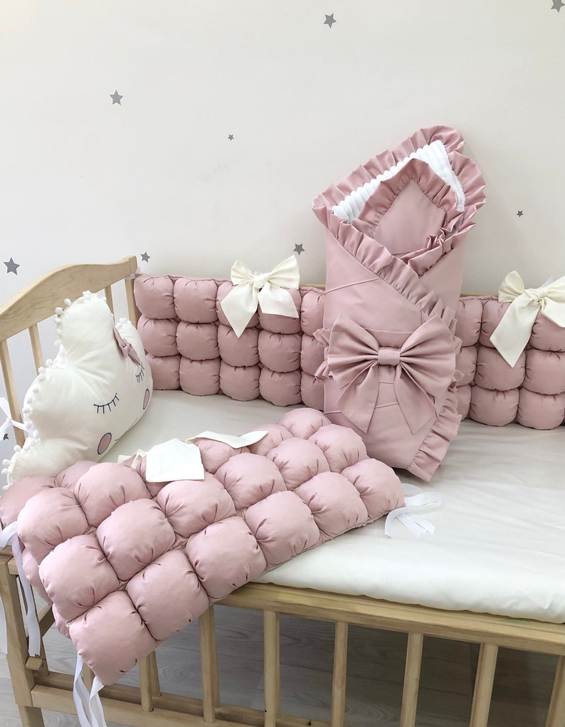 Dusty Rose Crib Bedding Set for a Nursery Girl With Cloud Etsy
