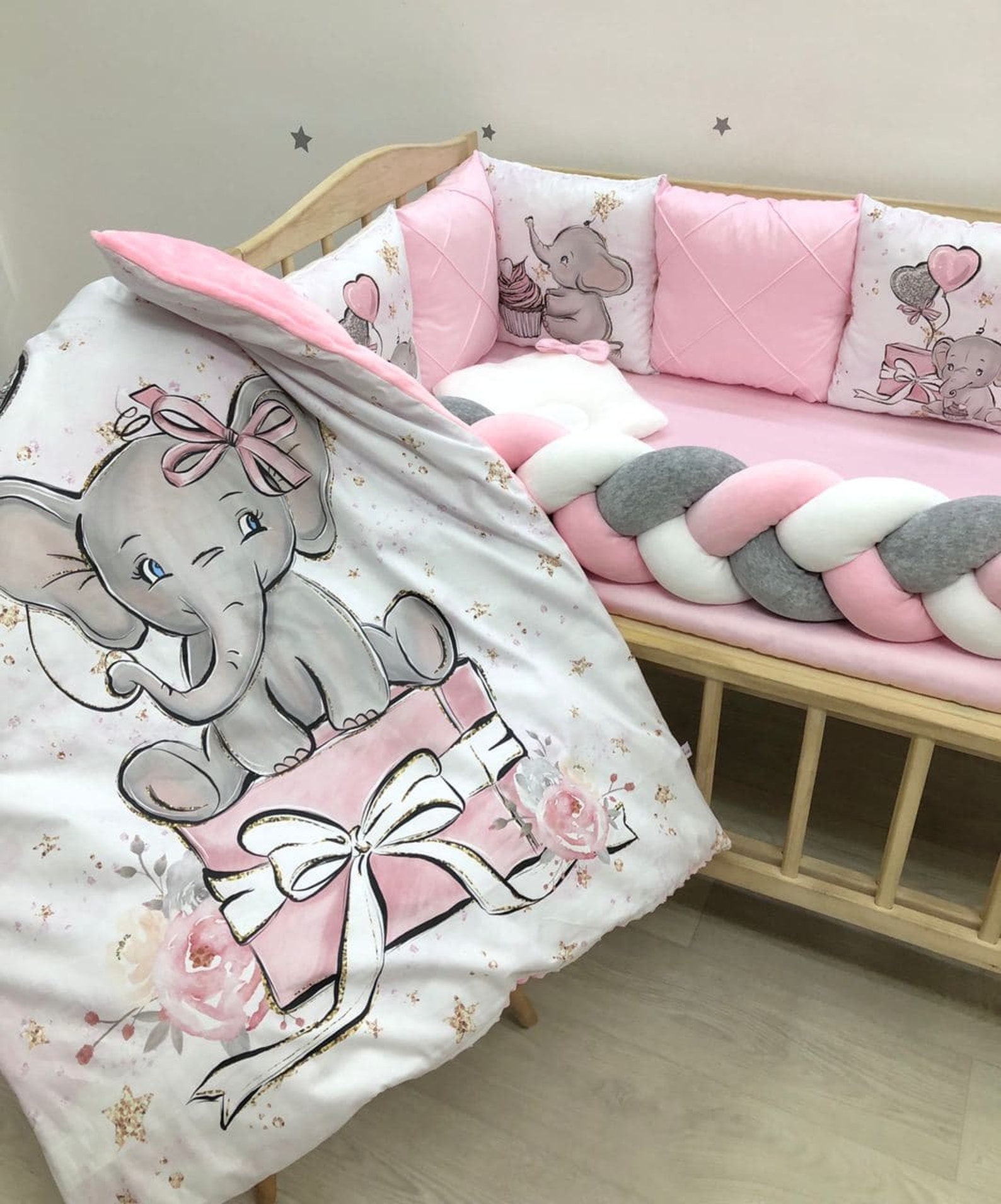 Pink Elephant Baby Bedding For A Newborn Girl Elephant Crib Etsy