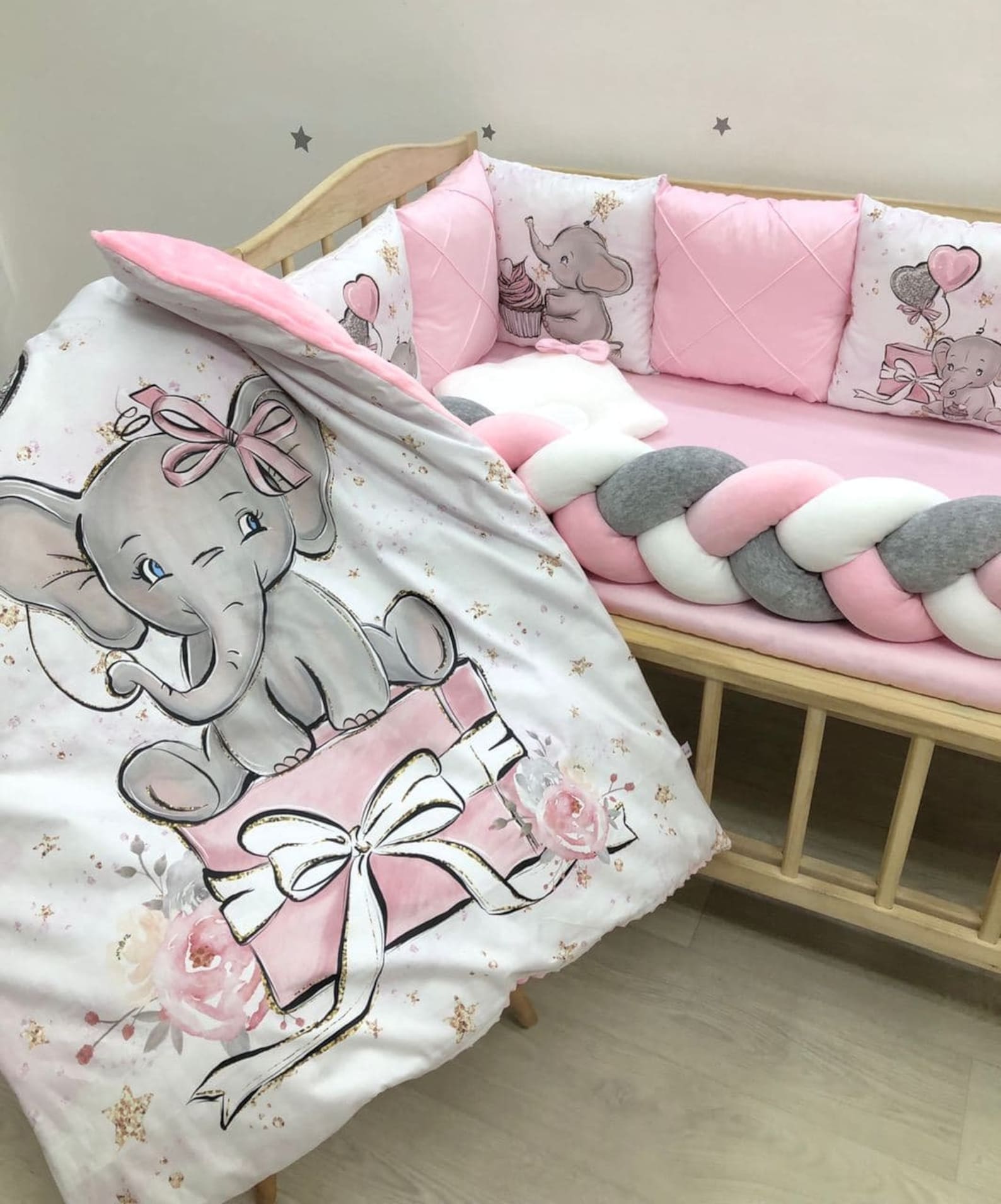 Pink Elephant Baby Bedding For A Newborn Girl Elephant Crib Etsy