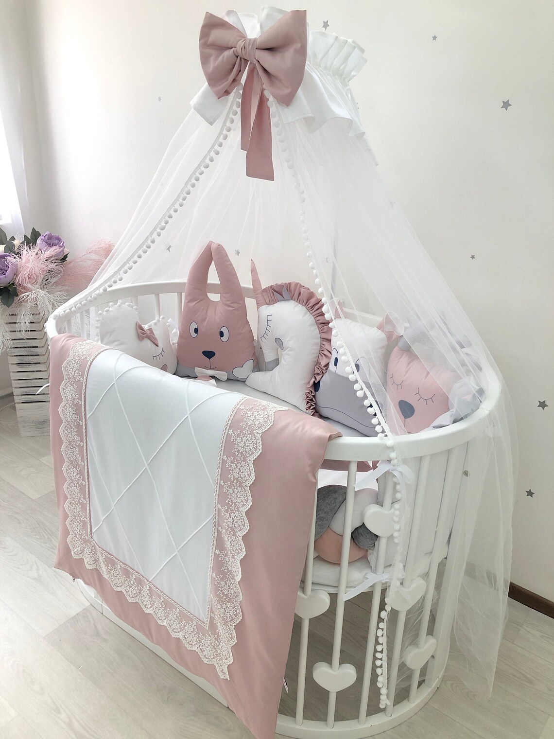 Dusty pink luxury baby bedding for newborn girl. Crib bedding Etsy