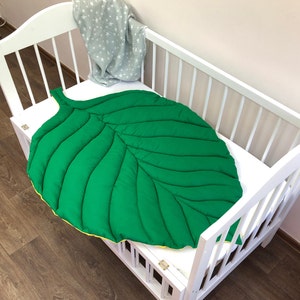Green Linen Leaf Mat, Leaf Floor Rug, Nursery Rug , kids infant floor mat, tummy time mat, Baby shower gift,  free delivery