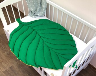 Green Linen Leaf Mat, Leaf Floor Rug, Nursery Rug , kids infant floor mat, tummy time mat, Baby shower gift,  free delivery