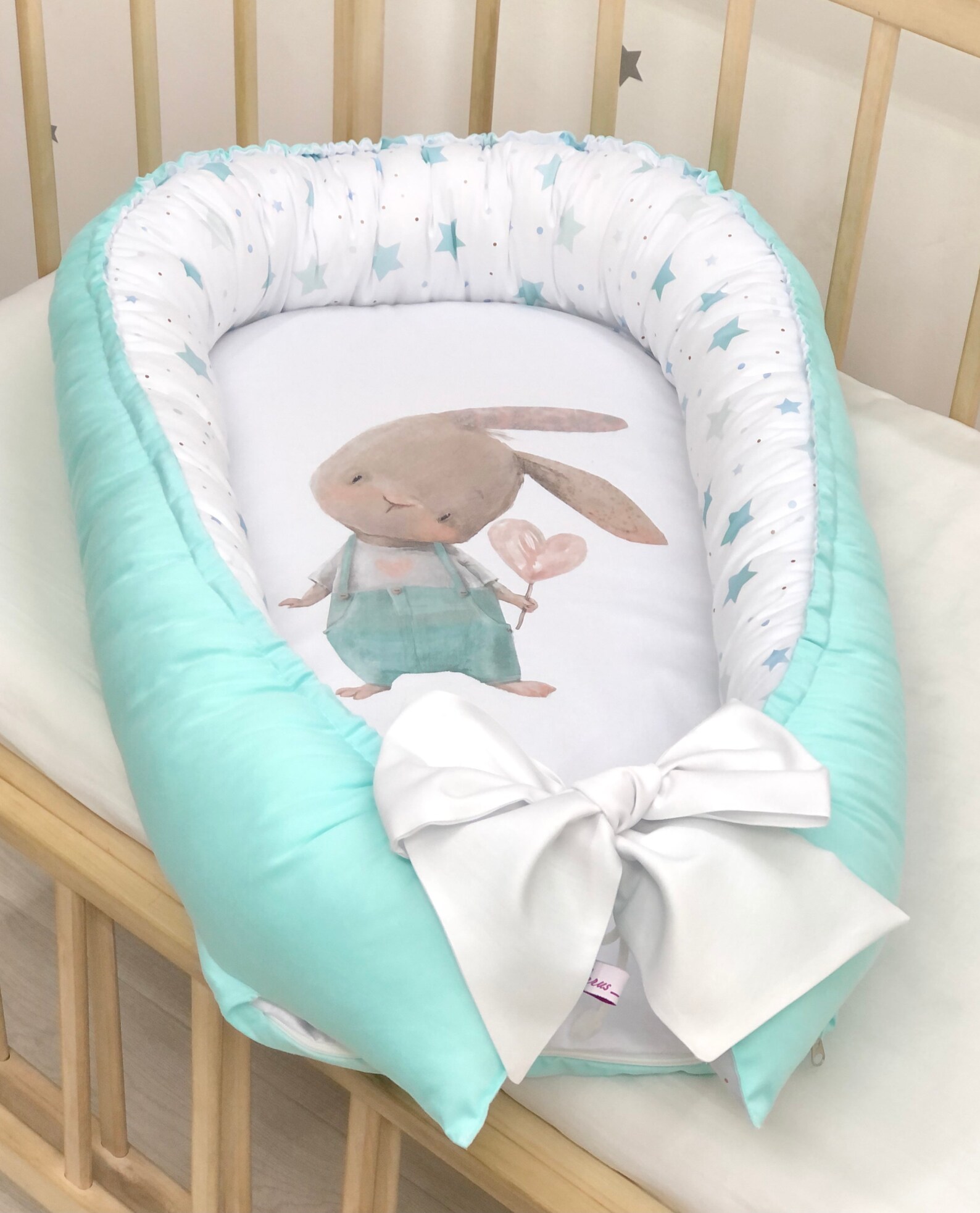 Mint baby nest bed. Newborn nest reversible doublesided Etsy