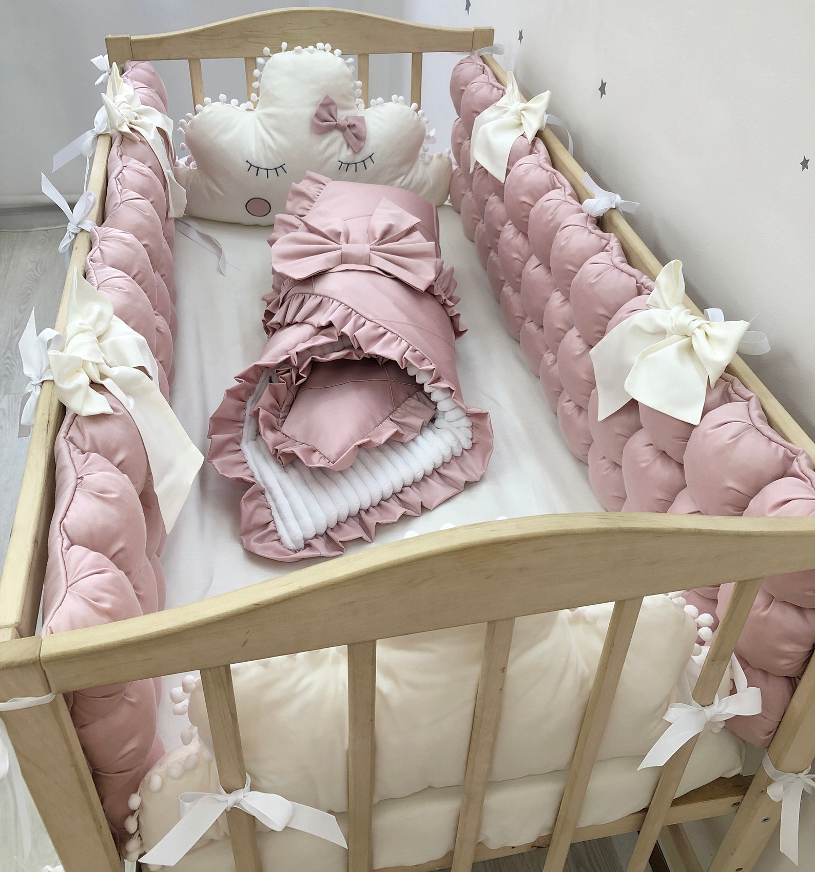 Dusty Rose Crib Bedding Set for a Nursery Girl With Cloud Etsy