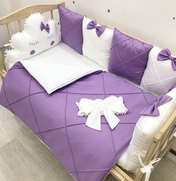 Purple Crib Bedding Set With a Cloud Cushion Bumper Pads Etsy