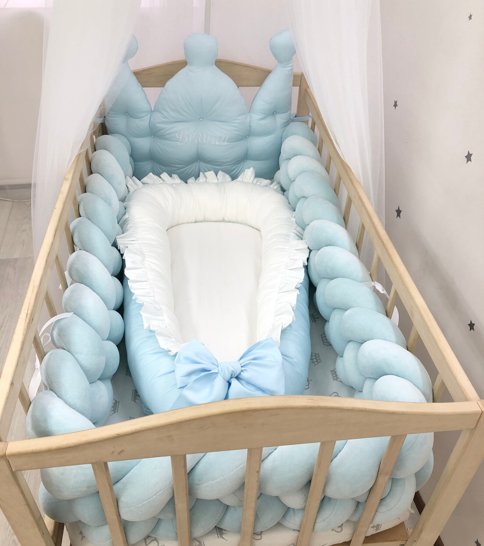 Blue baby bedding with baby nest and canopy. Crib bedding set Etsy