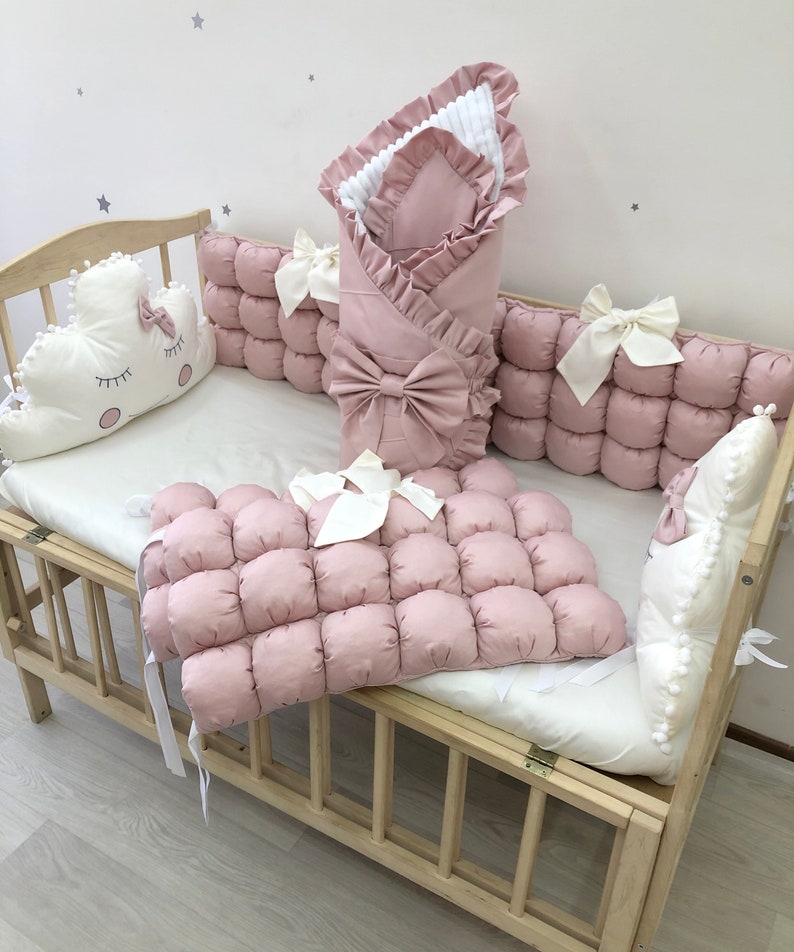 Dusty Rose Crib Bedding Set for a Nursery Girl With Cloud Etsy