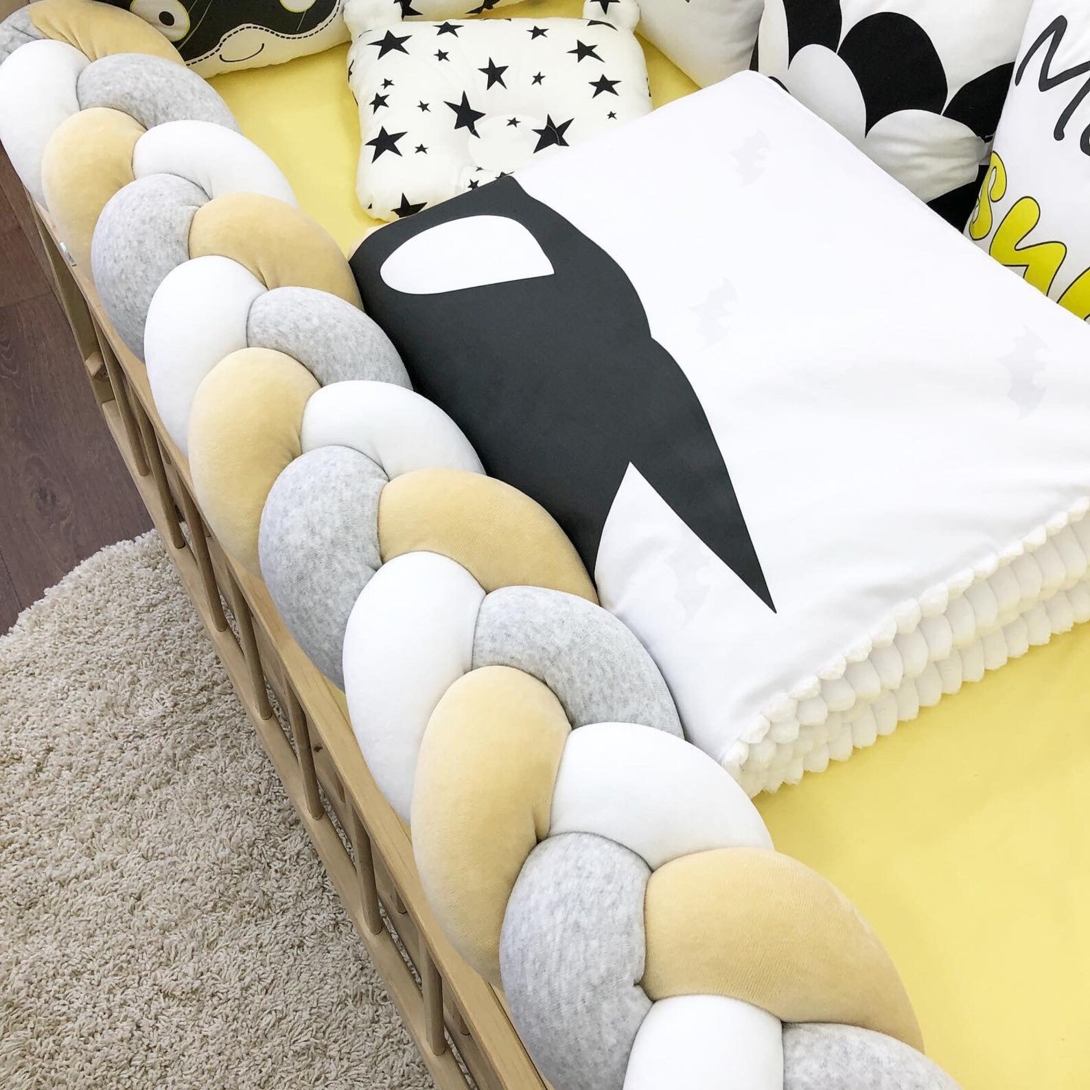 Baby bedding set bat style for a nursery boy. Yellowblack Etsy