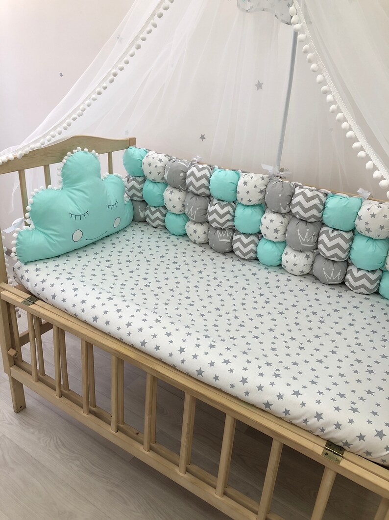 Mint Baby Bedding Set With Canopy Braided Bumper Bubble Etsy