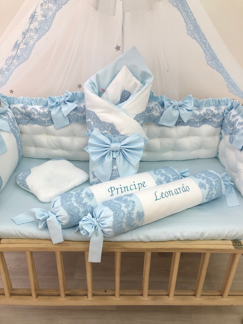 Royal Luxury Crib Bedding Set in Sky Blue and White Colors. Etsy