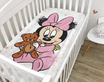 80s Vintage Disney Baby Mickey Mouse Minnie Mouse Fitted Crib playpen Sheet Baby toddler Bedding DIY Craft Fabric Baby Nursery Bedroom Etsy