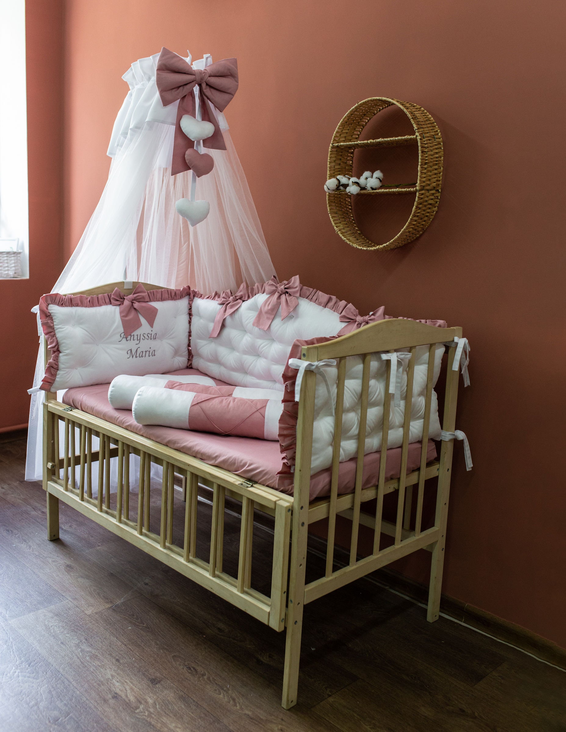 Personalized newborn baby crib bedding for girls in dusty rose Etsy