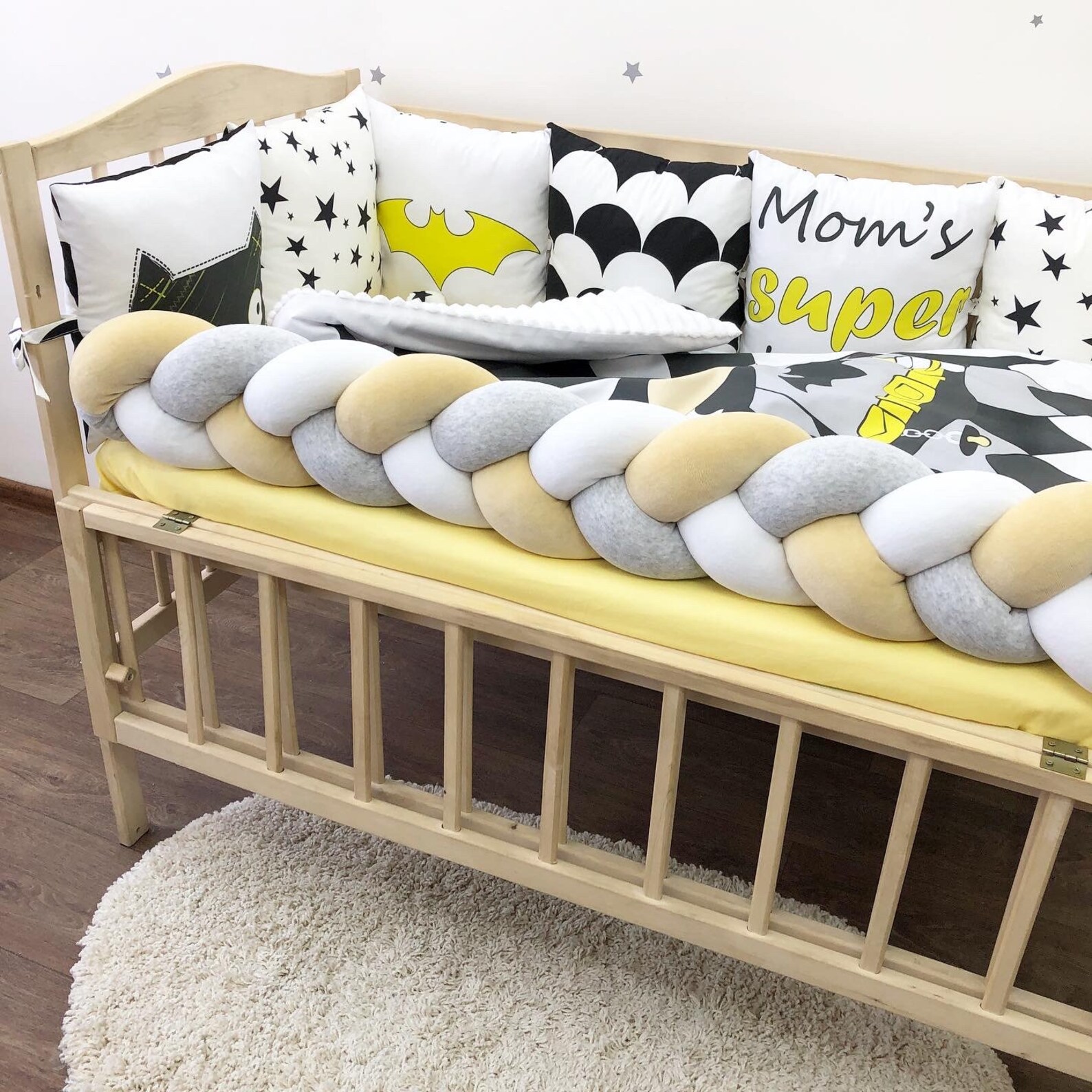 Baby bedding set bat style for a nursery boy. Yellowblack Etsy