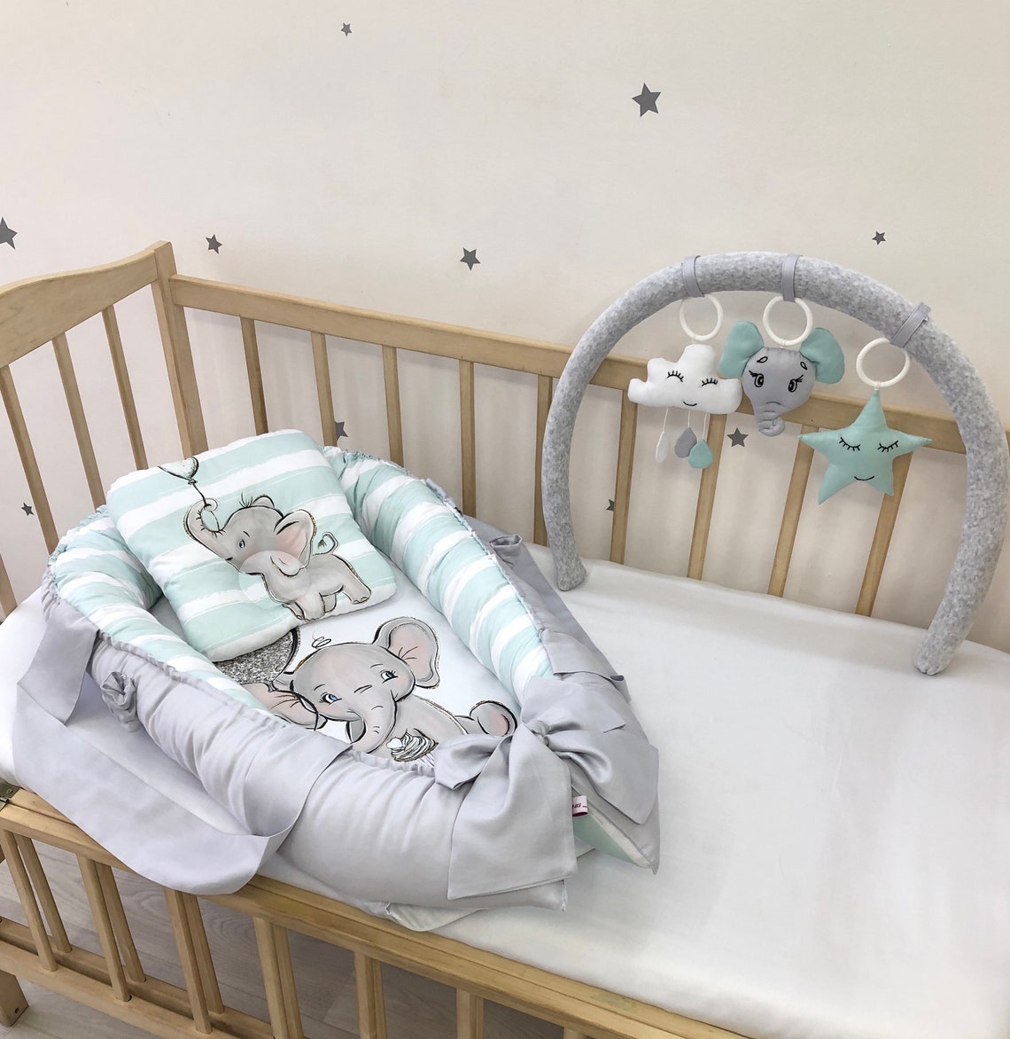 Baby Lounger With Elephant Pattern in Gray Color. Neutral Baby Etsy