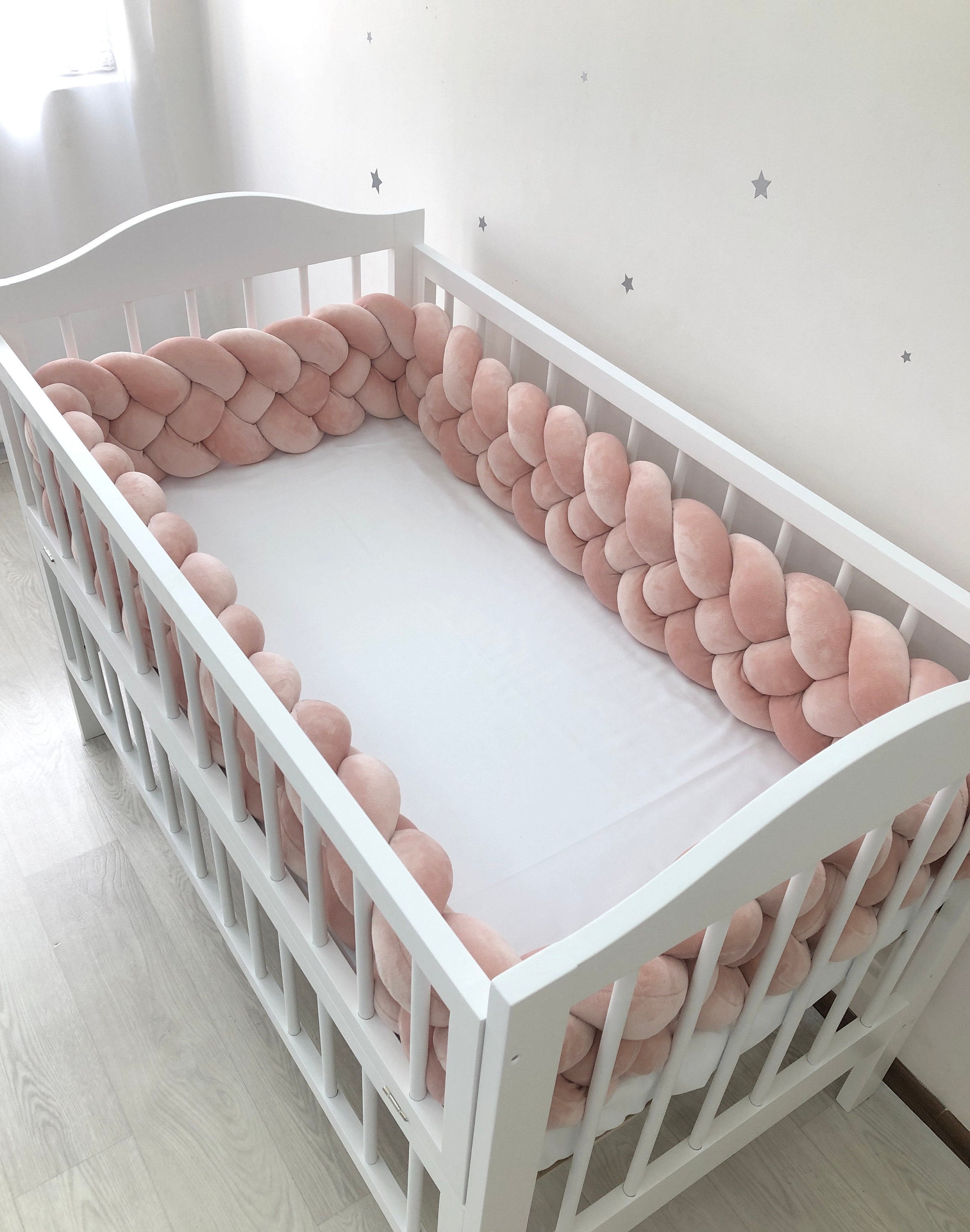 Braided bumper crib bedding in dusty rose. Knot pillow Etsy