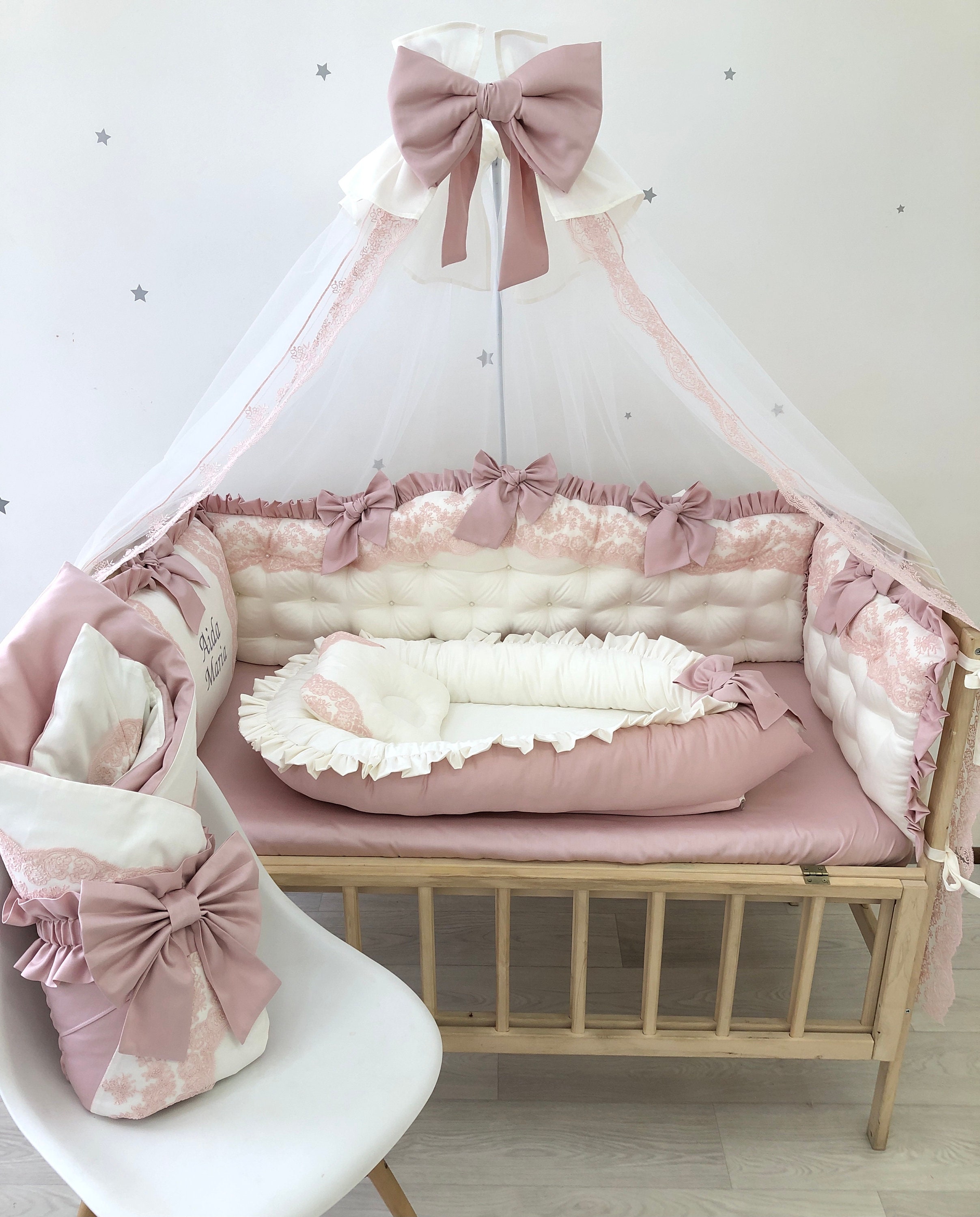 Royal Luxury Baby Bedding Set in Dusty Rose Color. Pink Crib Etsy