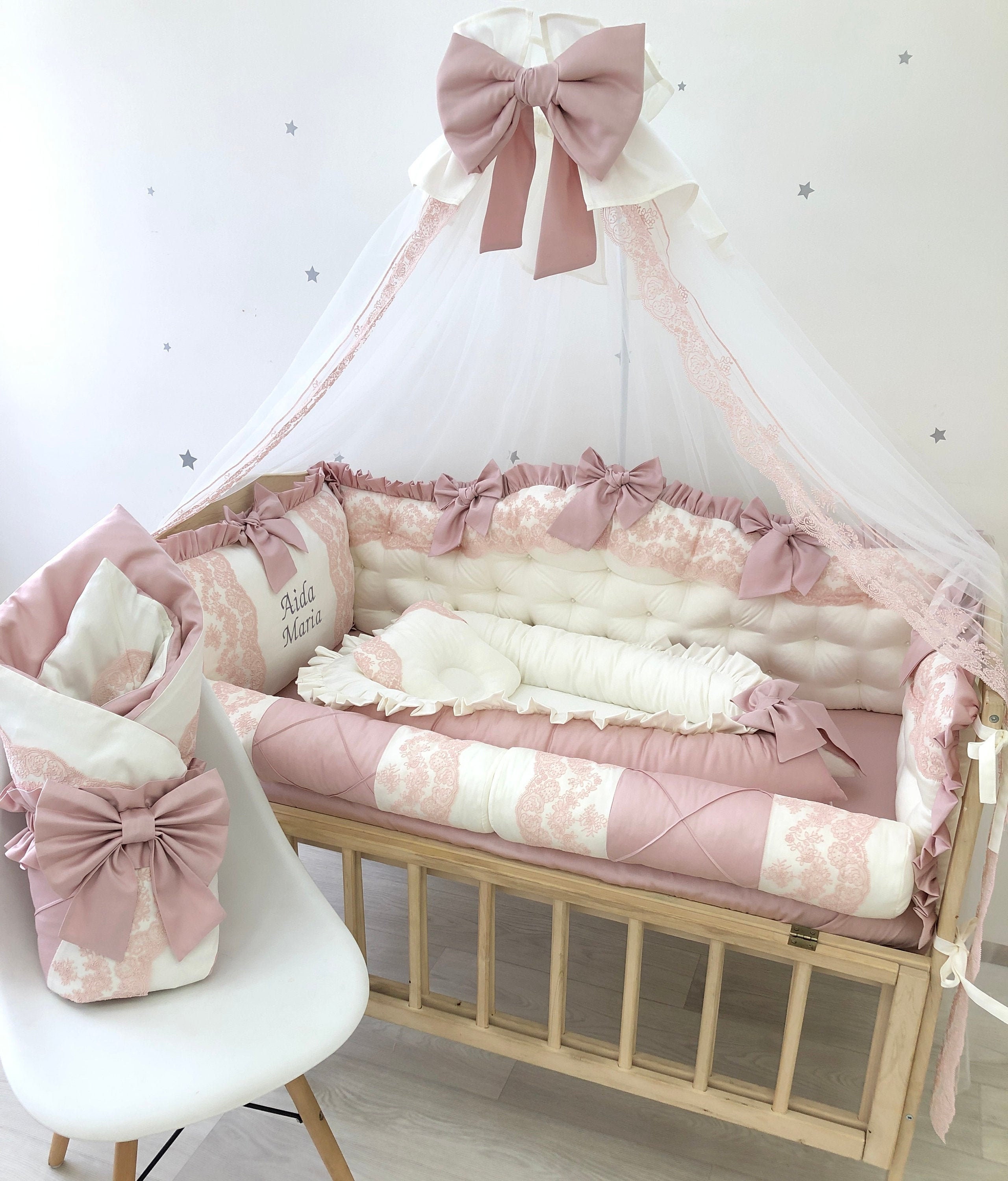 Royal luxury baby bedding set in dusty rose color. Pink crib Etsy