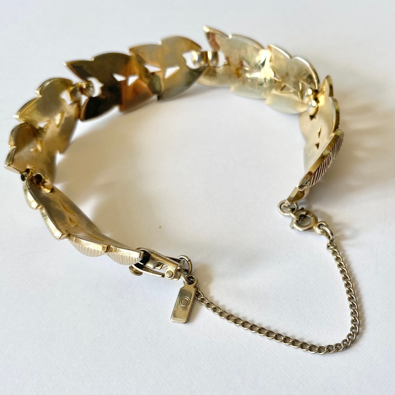 Vintage Gold Tone Leaf Vine Link Bracelet With Safety Etsy