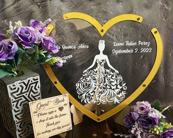 Libro degli ospiti alternativo per Quinceañera Libro degli ospiti in acrilico per Quinceañera Libro degli ospiti da principessa Libro degli ospiti con cassetta per i 16 anni Libro degli ospiti per i 16 anni