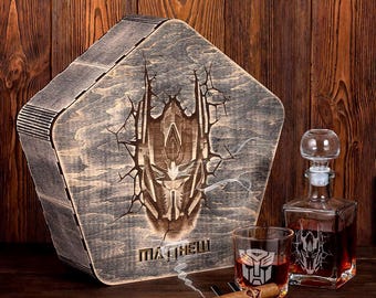 Autobots And Decepticon Whiskey Gift Box Transformers Inspired Whiskey Glasses Set Christmas Whiskey Lover Gift Custom Whiskey Set
