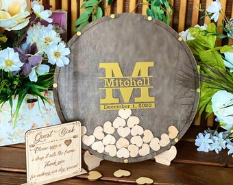 Wood round wedding guestbook sign Wedding guest book alternative Rustic custom guest book Round names sign