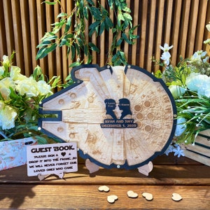 Wood wedding guest book alternative Wedding drop box guestbook Millennium falcon guest book Star fan birthday gift