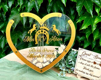 Wild West Quinceañera Guest Book Alternative: Acrylic Heart & Horseshoe
