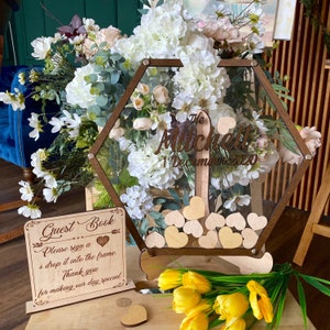 Custom Hexagon Wedding Guest Book: Acrylic & Wood Drop Box