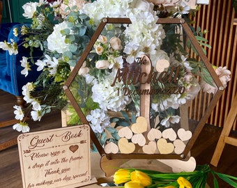 Custom Hexagon Wedding Guest Book: Acrylic & Wood Drop Box
