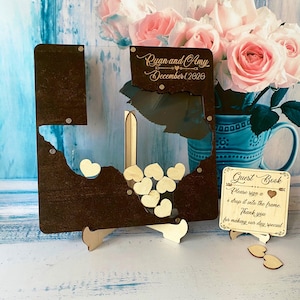 Texas shape wedding guest book alternative,Rustic wooden wedding guestbook,State drop box guest book,Custom guestbook frame,Texas drop box