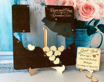 Texas shape wedding guest book alternative,Rustic wooden wedding guestbook,State drop box guest book,Custom guestbook frame,Texas drop box