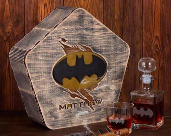 Whiskey Decanter Set Gift Christmas Whiskey Glass Set Superhero Whiskey Glasses Set Personalized Whiskey Set Box