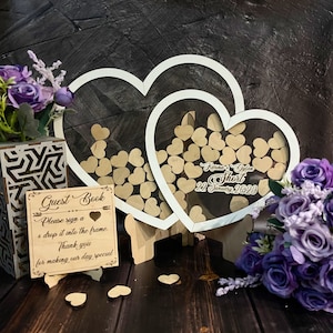Custom Wooden Hearts Guest Book Alternative Double Heart Guestbook Frame Wooden Heart Guest Drop Box