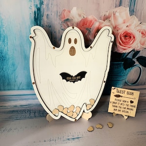 Alternativa al libro degli ospiti del matrimonio di Halloween personalizzato, cartello del libro degli ospiti del matrimonio a tema Halloween, libro degli ospiti in legno, segno del libro degli ospiti della casella di consegna unico