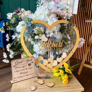 Gold heart wedding guest book alternative,Heart wedding guestbook sign,Hearts guest book,Acrylic heart drop box wedding sign,Drop box hearts