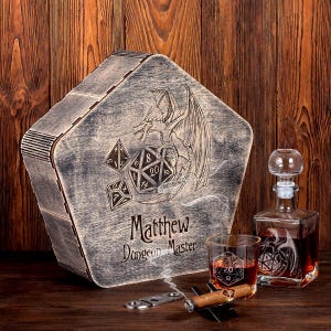 DnD Dungeon Master Whiskey Бокалы Подарочные DnD Подарок Для Него Индивидуальный Набор Для Виски Гравка Коробка Для Набора Для Виски