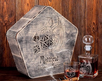 DnD Dungeon Master Whiskey Бокалы Подарочные DnD Подарок Для Него Индивидуальный Набор Для Виски Гравка Коробка Для Набора Для Виски
