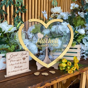 Transparent heart wedding guest book alternative,Acrylic wedding guestbook,Drop box frame,Wooden guestbook,Custom guestbook,Frame with heart