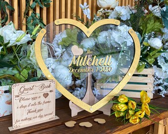 Transparent heart wedding guest book alternative,Acrylic wedding guestbook,Drop box frame,Wooden guestbook,Custom guestbook,Frame with heart