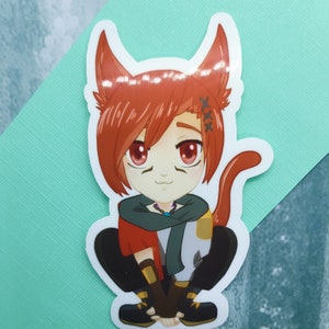 Cute G&#39;raha Tia Adventure Glossy Vinyl Sticker Final Fantasy  Miquo&#39;te