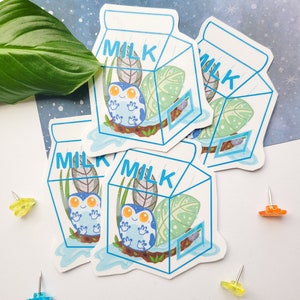 Cute Kawaii Milk Frog Milk Carton Terrarium Laminate Sticker