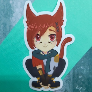 Cute G&#39;raha Tia Adventure Matte Vinyl Sticker Final Fantasy  Miquo&#39;te