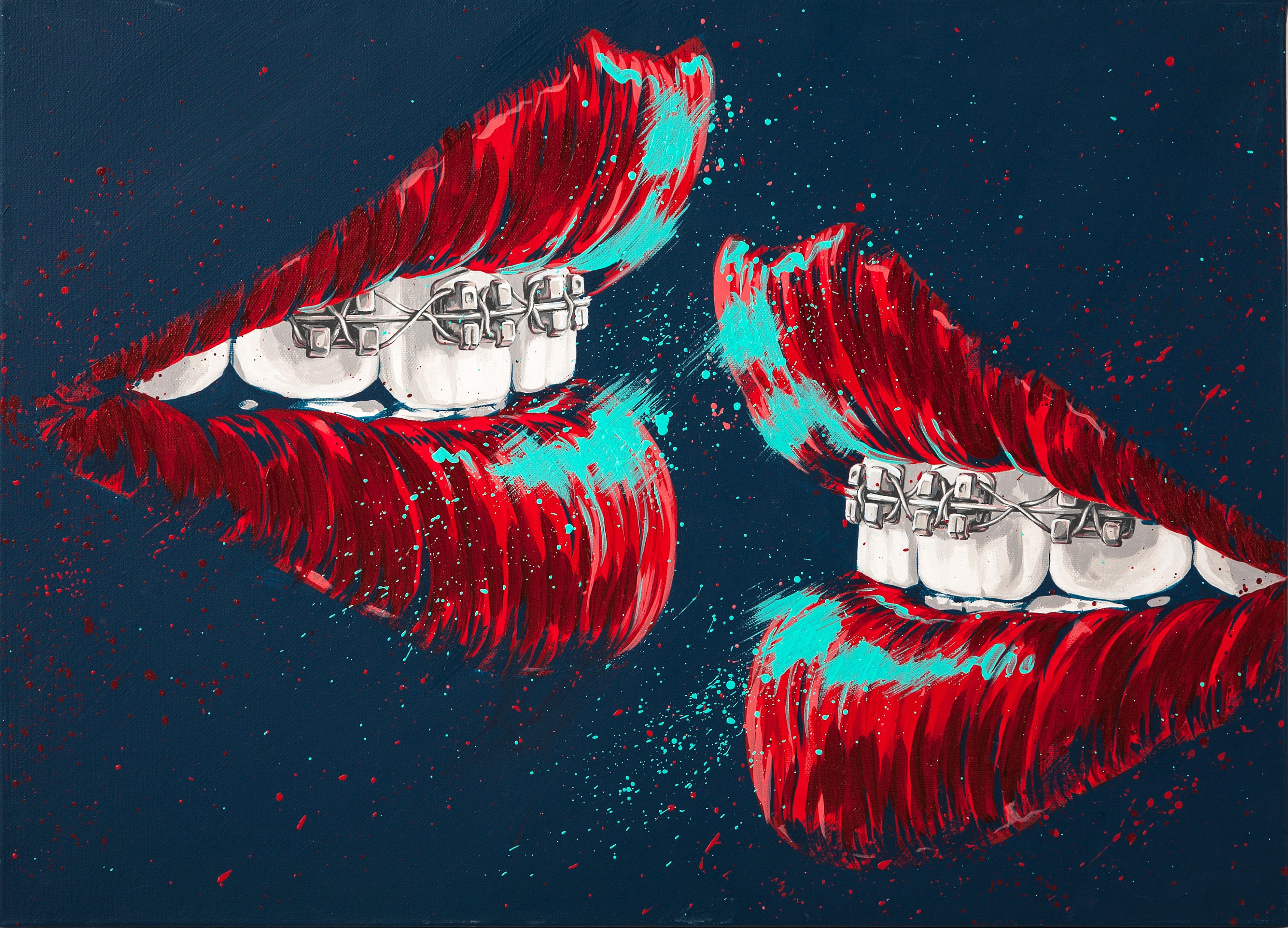 Dental painting teeth with braces Lips and teeth Etsy