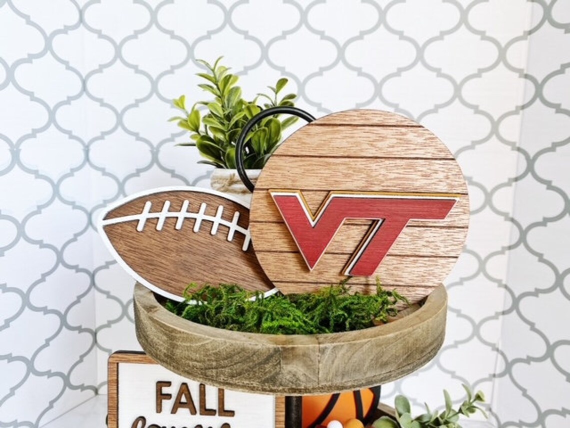 Football Tiered Tray Decor Fall Tiered Tray Virginia Tech Etsy