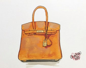 Aquarelle Hermès Birkin Sac Orange