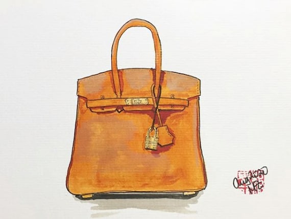 Watercolor Hermès Birkin Bag Orange 