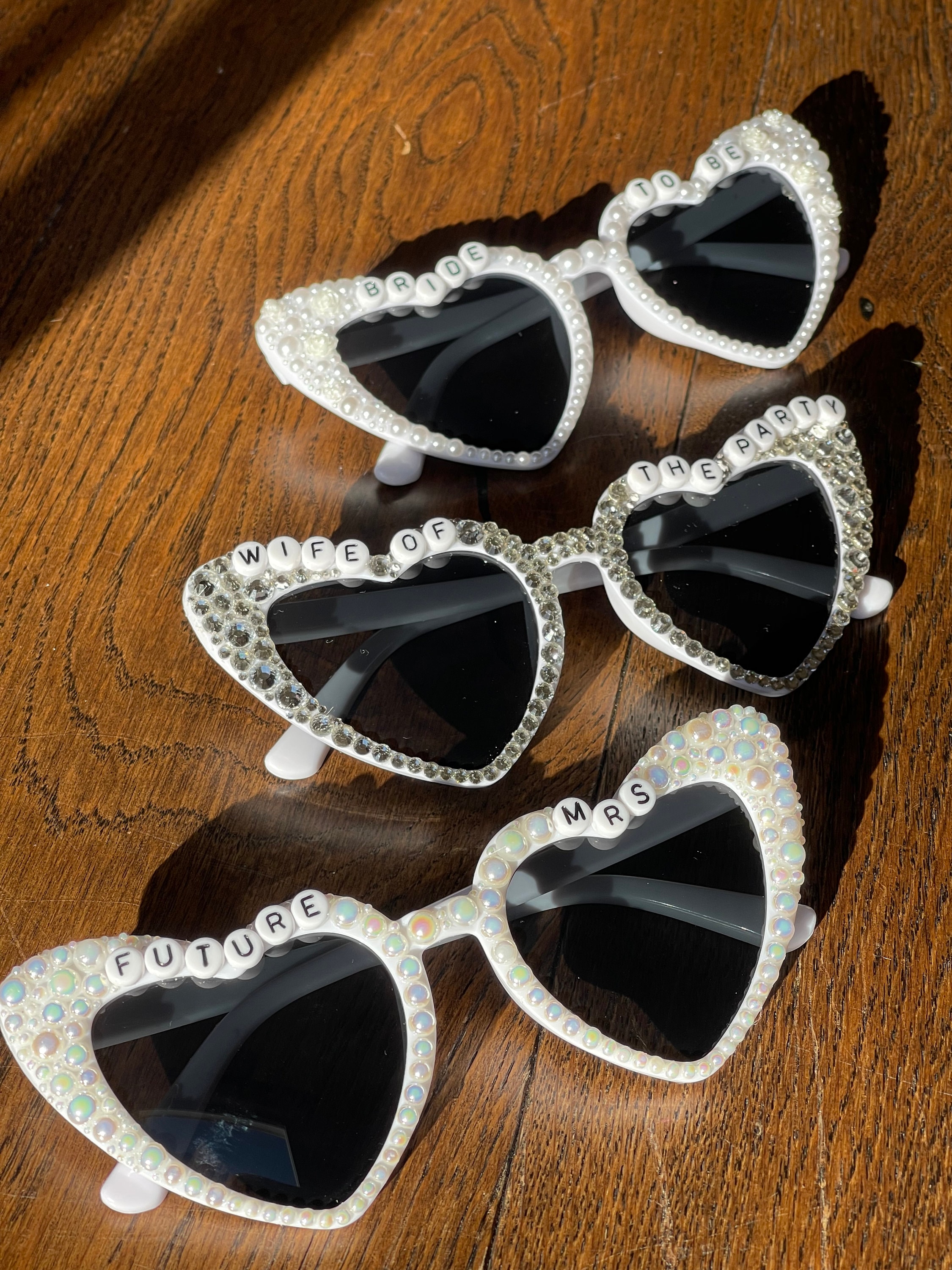 Bride Heart Sunglasses: Rhinestone & Pearl Bridal Party Shades