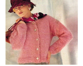 Knitting Pattern Oversized Cropped Cardigan PDF Instant Download Easy Knit Long Sleeves Drop shoulders Crew neck Loose fit Jacket Womens